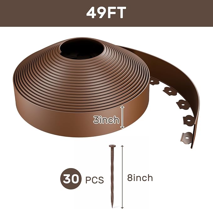 AGTEK Garden Edging 49FT Landscape Edging Kit 3 Inch Height Plastic Garden Border No Dig Lawn Border for Yard Flower Bed with 30 Stakes