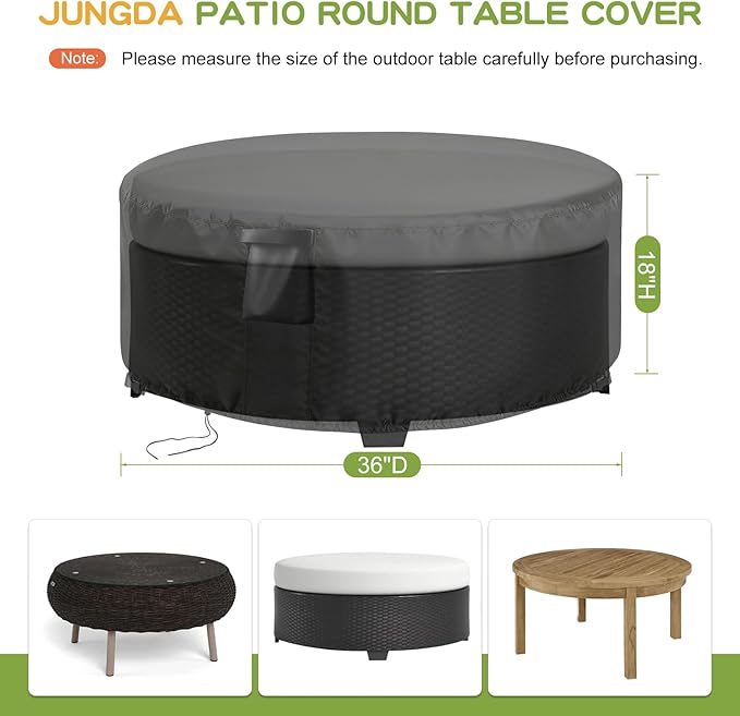 Patio Furniture Covers Round, 36 Inch Outdoor Dinner Table Cover Waterproof, Round Patio Coffee Table Cover for All Weather Resistant - 36 x 18 Inch