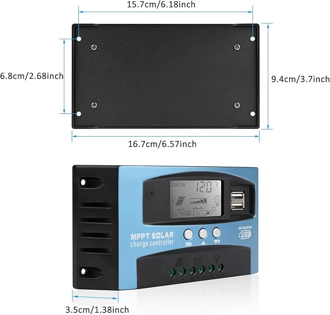 30A MPPT Solar Charge Controller for Lead-Acid/Lithium-Ion/Lithium Iron Phosphate Battery 12V/24V Auto Intelligent Regulator Solar Panel Battery Controller with LCD Display Dual USB Port