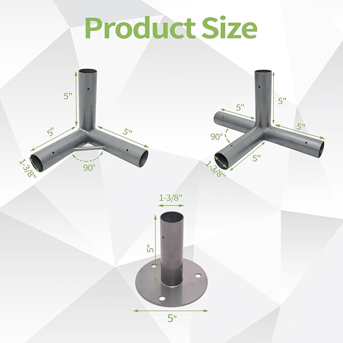 6 Leg Carport Kits, Square Flat Top Canopy Fitting Kit with 1-3/8" ID, Galvanized Steel Carport Connectors, shed Frame kit DIY Project