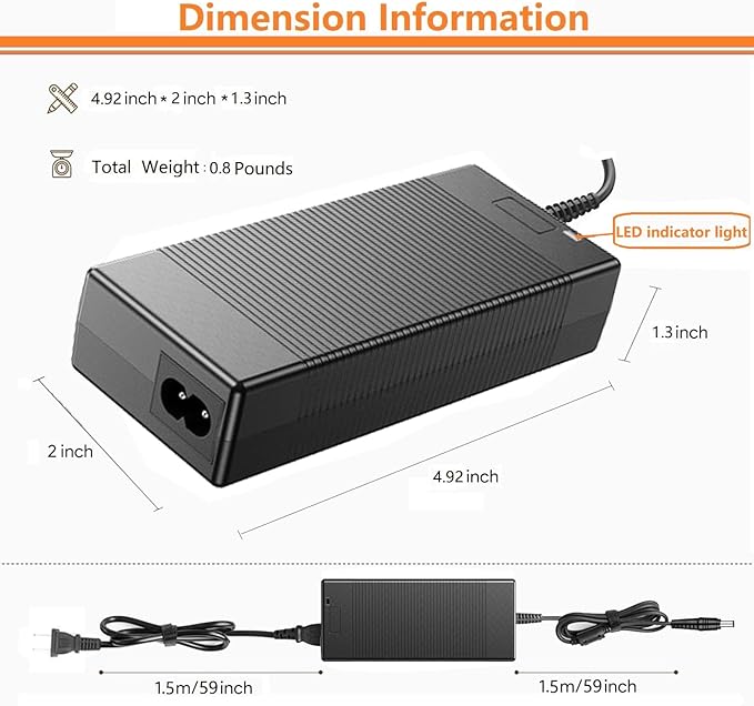UL Listed 65W AC/DC Adapter for Anker 521 Portable Power Station A1720 Anker 521 523 533 A1730 A1731 Powerhouse II 300 256Wh 288Wh 389Wh 300W/200W Solar Generator Power Supply Cord Cable Charger