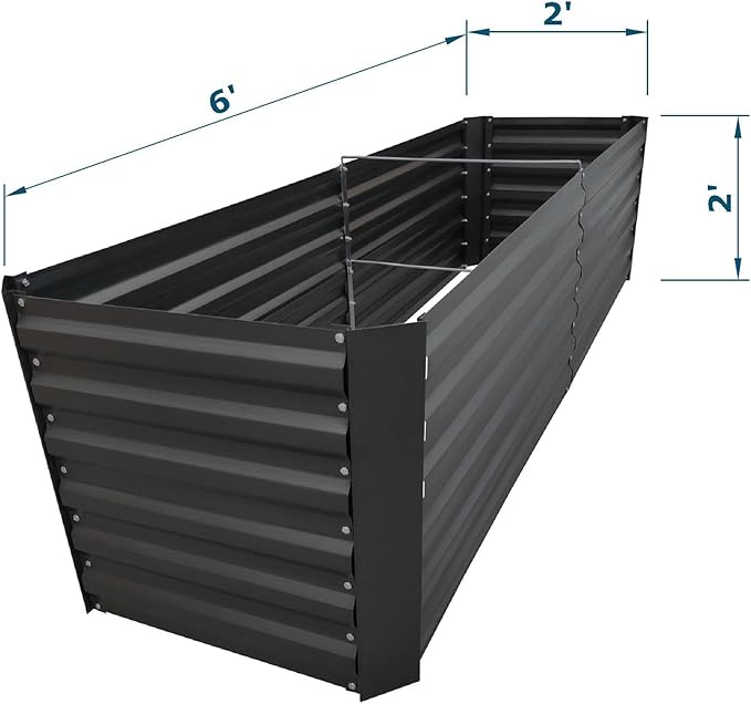 6x2x2FT Metal Raised Garden Bed Kit, Galvanized Outdoor Garden Bed Planter Box for Vegetables, Flowers, Herbs, Succulents and More, Black