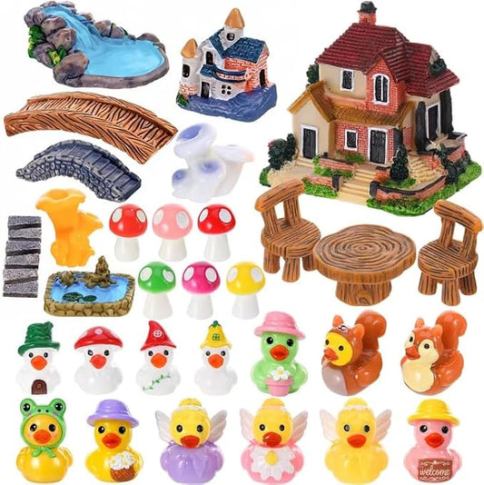 36 Pcs Fairy Garden Accessories - Miniatures Garden Houses Bridge Landscape Water Well Fence Figurines Pond Mushroom Lawn Garden Ornament for DIY Terrarium Potted Plants Dollhouse Desk Decor