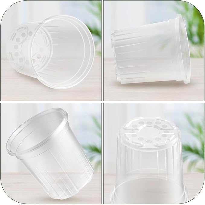 Bluepro 30 Packs 1 Gallon Reinforced Clear Nursery Pots with Drainage Holes, 7 Inch Transparent Plastic Plant Pot Seedling Planter for Vegetable Propagation, Root Cutting, Seed Starting