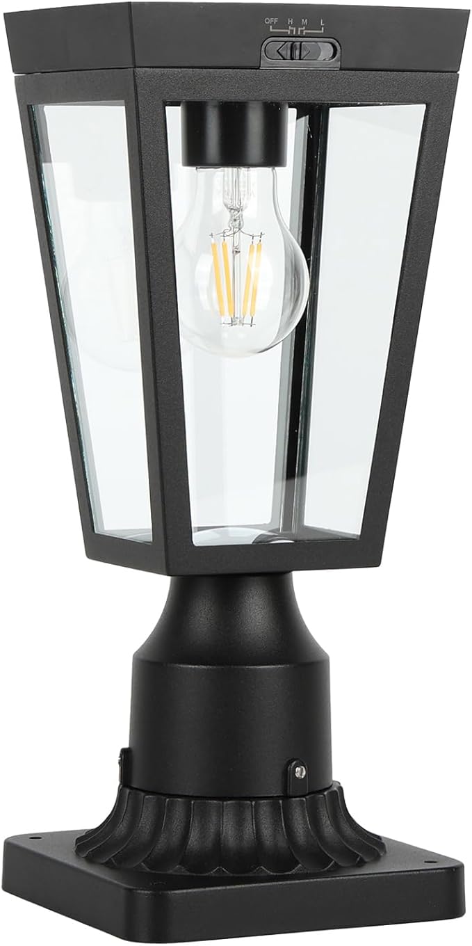LUTEC Solar Post Lights, Dusk to Dawn Aluminium Solar Lamp Post Light with Pier Mount Base, Solar Powered Outdoor Waterproof Post Lights for Garden Yard Patio