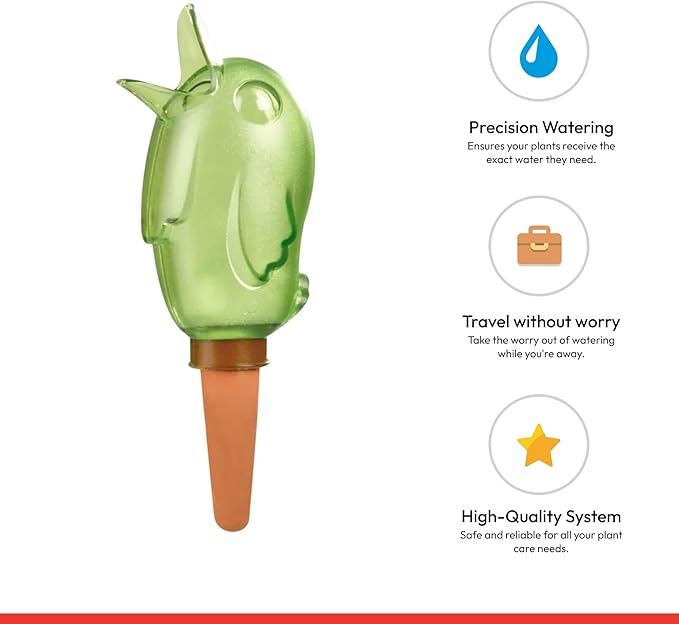 SCHEURICH Boerdy M Set of 4 Self Watering Bird Figures - Vibrant Green Automatic Plant Watering Globes - for Indoor/Outdoor Use - UV-Resistant & Easy Monitoring - 4-Day Hydration