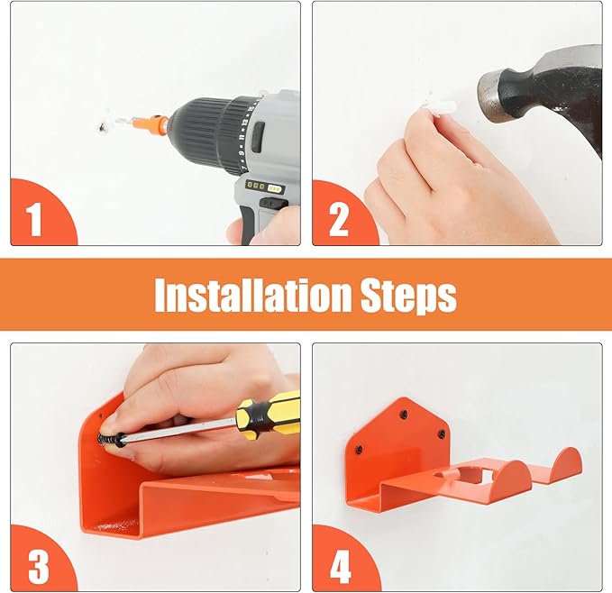 4 Pack Weed Eater Hanger Wall Mounted Bulk Weedeater Garage Trimmer Rack Heavy Duty Garden Tool Hanger Steel Weed Whackers Holder Organizer Hooks for Grass Garden Tools (Orange)