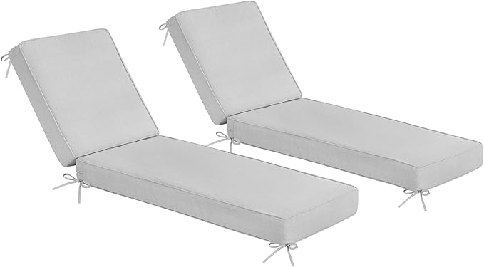 Sundale Outdoor Olefin Chaise Lounge Cushion Set of 2, Water-Resistant Patio Lounge Chair Cushion, Thick Lounger Pad with 4 Straps Light Gray, 80 x 26 x 4 Inches