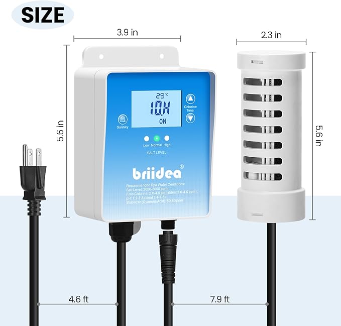 Salt Chlorine Generator, Briidea Chlorine Generator with USA Titanium Salt Cell, Designed for Hot Tubs & Swim Spas, Up to 2000 Gallons, Chemical-Free