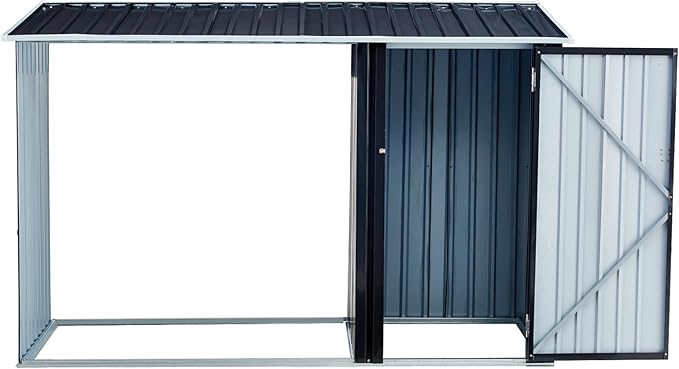 Ball & Cast 98" Firewood Storage Shed,2-in-1 Galvanized Steel Outdoor Shelter Rack with Log Holder,Anthracite Waterproof House Tool Cabinet w/Lockable Doors and Pitched Roof,for Bicycles,Dark Gray