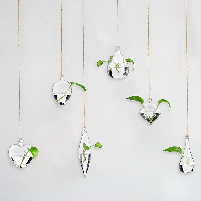 Zopeal 12 Set Wall Hanging Glass Planter Terrarium Propagation Station Vase Container Watering Squeeze Bottle with Rope and Hook for Hydroponic Plants Flower Home Decor Gifts (Classic Style)