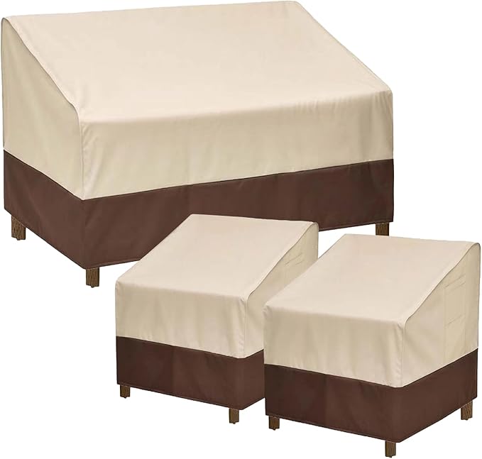 loriano 3-Piece Patio Furniture Covers Set, Waterproof Outdoor Chair & Loveseat Covers, Heavy Duty 600D Oxford Fabric with UV Protection, Windproof Design for All-Weather Protection