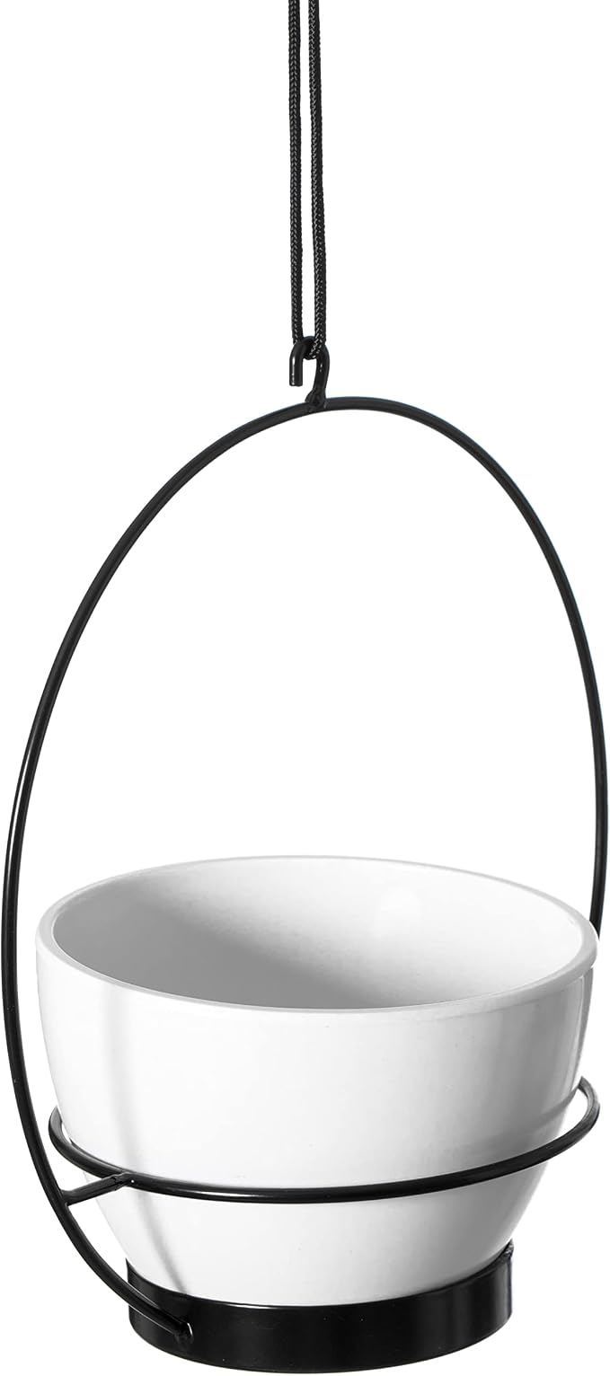 Gardenised Decorative Metal Hanging Planter with Tree Pots for Flowers, White and Black - Small