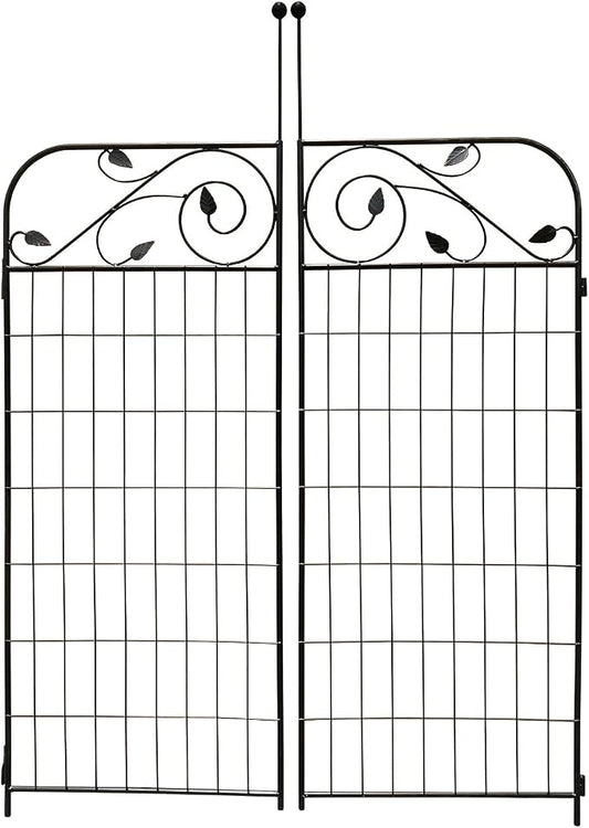 1 Pack 44 Inches x 36 Inches Black Coated Steel Decorative Garden Fence Gate with 8 Leaves, Heavy Duty Metal Wire Border Gate