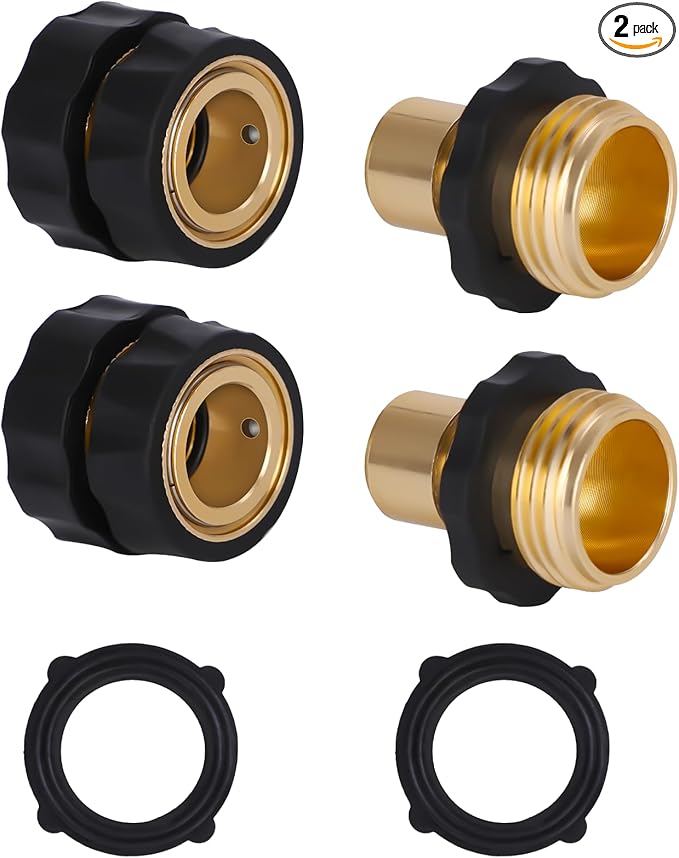 Dalmbox Garden Hose Quick Connector, 3/4" Male and Female Quick Release Garden Hose Connect Fittings With 2 Rubber Washers,2 sets