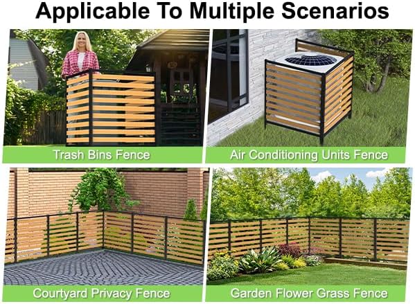 Air Conditioner Fence 3 Panels, Privacy Fence Screen 54.5" H × 39.4" W No-Dig Metal Wood Outdoor Pool Equipment Enclosure with Metal Stake, AC Unit Cover, Trash Bin Hider for Garden & Backyard