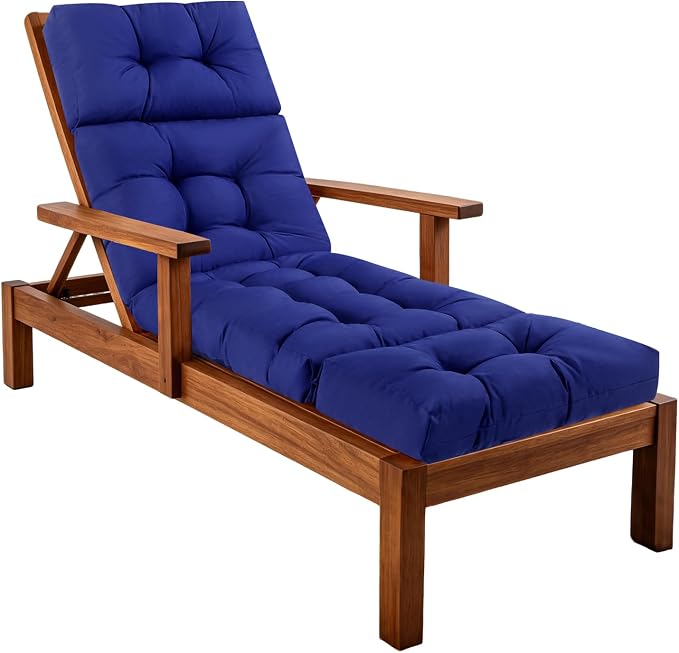 Patio Chaise Lounge Cushions, 70.5"x21"x4" Waterproof Replacement Beach Pool Lawn Outdoor Lounge Chair Cushion, Non-Slip Bottom & Secure Ties for Outdoor Furniture，Dakr Blue, 1Count