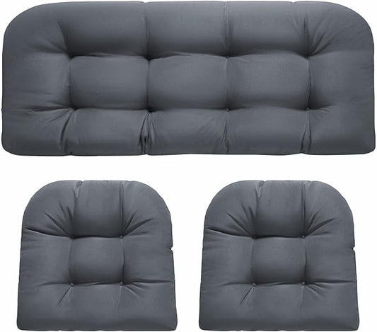 DANGHOOGY Wicker Chair Cushions, Waterproof Outdoor Loveseat Cushions for Patio Furniture, Tufted Wicker Furniture Cushions, 1 Loveseat and 2 U-Shaped Cushions, Grey
