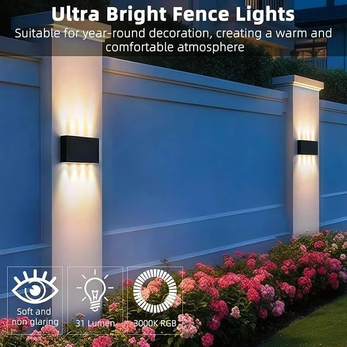 Solar Wall Lights Outdoor, 3000K Warm White, Waterproof, Stylish Mordern Lights, Bright Solar Up and Down Wall Sconce Lighting with 8 LED for Exterior, Porch, Patio, Fence, Garage (2PK)