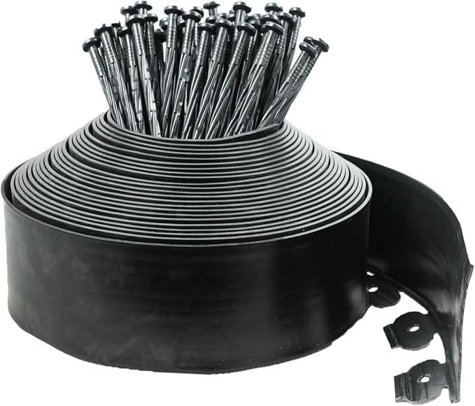 Hugeleaf Landscape Edging Border 60 Feet with 72pcs Spikes, 4inches Flexible Plastic Garden Edging for Landscaping, Lawn, Flower Bed, Yard（Black）