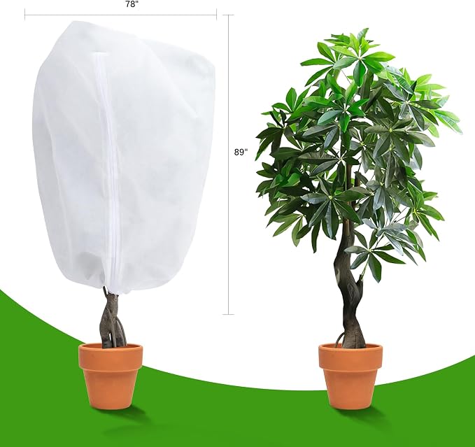 Garutom 2-Pack Plant Covers Freeze Protection 78" x 89" 2.2 oz, Large Size Bag Frost Cloth Plants Jacket Drawstring and Zipper Tree Cover for Outdoor Plants, Shrub Potted Plants Winter