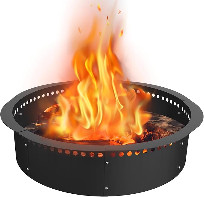 Smokeless Fire Pit Ring, 40 inch Outer/36 inch Inner Heavy Duty Large Solid Steel Firepit Liner for Outside Wood Burning, DIY Campfire Ring Above or In-Ground for Outdoor