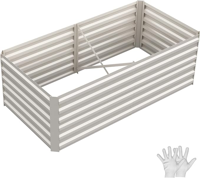 IDEALHOUSE 6x3x2 Ft Galvanized Metal Raised Garden Bed, 24-Inch Tall Heavy Duty Planter Box for Vegetables, Herbs & Flowers, Rust-Resistant Outdoor Gardening Bed, Beige