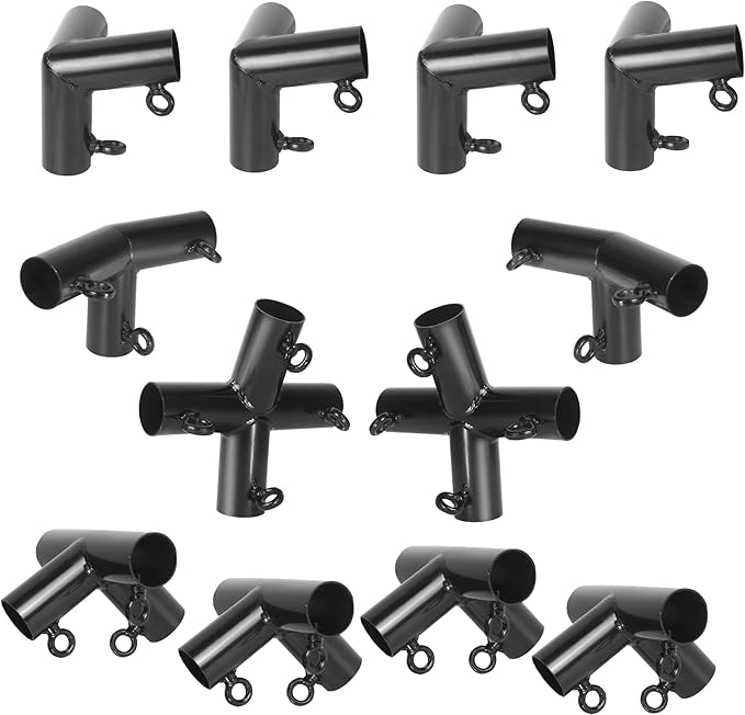 Aoneky 6-Pack 1.05 Inch Corner Canopy Connector Kit, Heavy Duty Carport Frame Fittings for 3/4 Inch EMT Pipe, 156 Degree Peak Angle, Universal for 4 6 8 10 Leg Structures, Black (8-Legs Set)