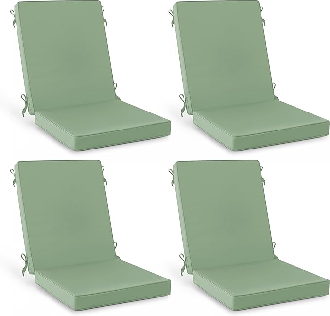 Summsun Patio Dining Chair Cushions 4 Pack, High Back Outdoor Seat Cushion Set with Splash-Proof Removable Covers, Ties, Non-Slip Bottom for Garden Lawn Patio Furniture, 44 x 20 Inch, Sage Green
