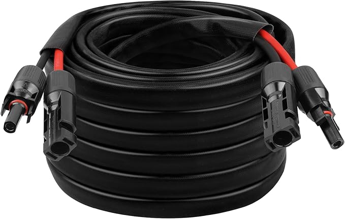 10AWG Solar Cable - 100FT Solar Panel Extension Cord 10 Gauge PV Wire with Flame Retardant Protective Sleeving Female & Male Waterproof Connector for RV, Photovoltaic Systems, Solar Panels (100 Feet)