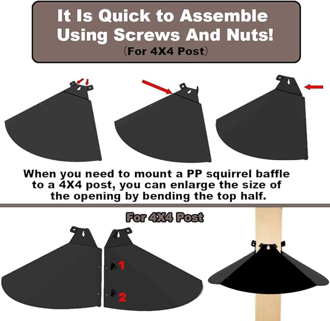 20 Inch Squirrel Baffle for Bird Feeder Pole, Adjustable Opening Size, for Up to 4x4 Inch Wide Wooden Post, Outside Pole Mount Bird House Guard for Outdoor Shepherd’s Hook.