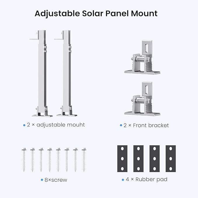 Adjustable Solar Panel Tilt Mount Brackets, Aluminum Alloy, 15°–30° Tilt, for 50–400W Solar Panels, Roof, RV, Boat, Flat Surface & Off-Grid Use (2 Sets)