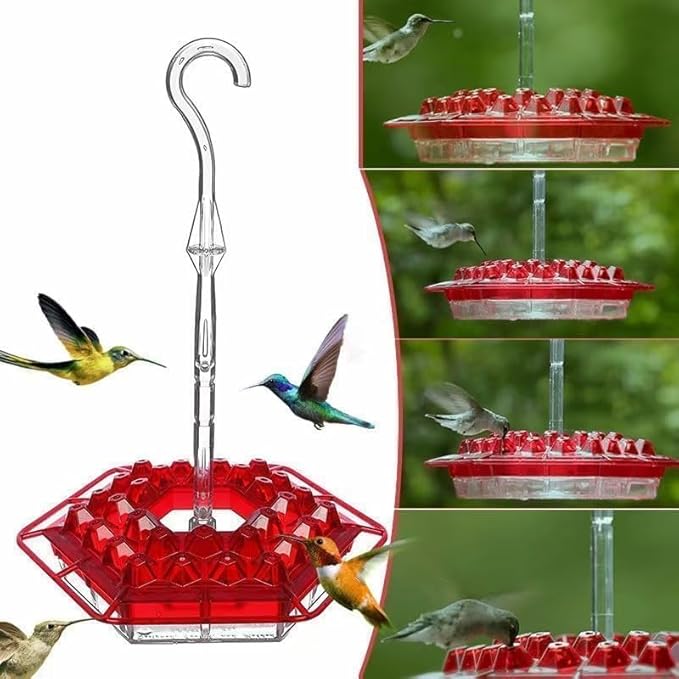 Hummingbird Feeders for Outdoors Hanging, 10 oz Wild Bird Feeder with 30 Feeding Ports, Hummingbird Feeder and Built-in Ant Moat, Easy to Clean and Refill