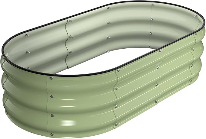Winpull Raised Garden Bed Kit, 4x2x1 ft Galvanized Planter Box Outdoor with Safety Edging, Large Metal Raised Beds for Gardening Vegetables Flower Herb (Avocado Green)