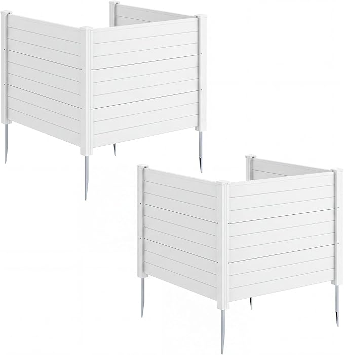 HAPPYGRILL Air Conditioner Fence, 4 Panels Outdoor Privacy Screen with Metal Stakes, No Dig Pool Equipment Enclosure, 48" x 38" Trash Can Screen Fence Kit for Outside Backyard, White
