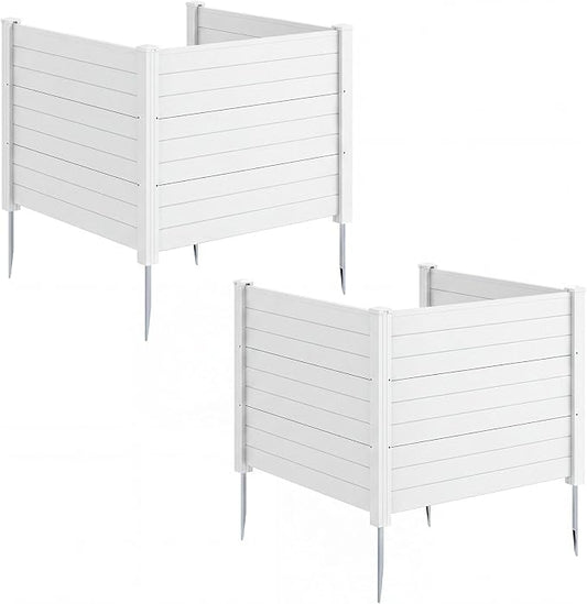 HAPPYGRILL Air Conditioner Fence, 4 Panels Outdoor Privacy Screen with Metal Stakes, No Dig Pool Equipment Enclosure, 48" x 38" Trash Can Screen Fence Kit for Outside Backyard, White