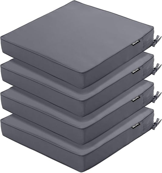 Outdoor Chair Cushions 16 x 17 Inch, Set of 4, Water Resistant Patio Chair Cushions with Tie 3 Year Color Fastness Thick Outdoor Seat Cushion for Garden Lawn Patio Furniture Dark Grey