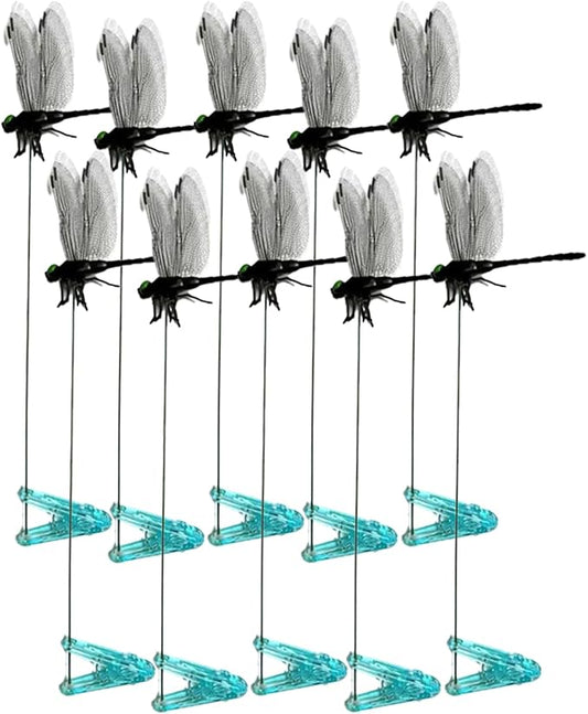 10 Pack Black Dragonfly Hat Clips - 3D Realistic Insect Decor with Metal Stakes for Garden Outdoor Indoor