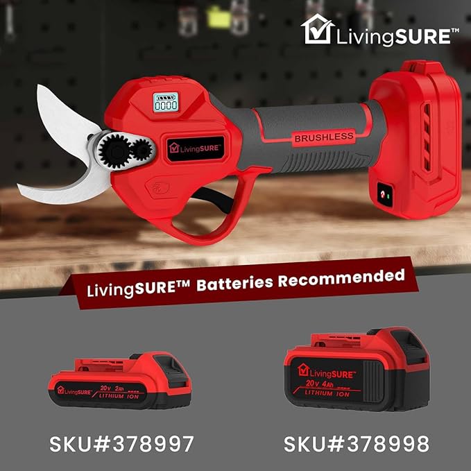 Cordless Pruning Shears by LivingSURE Portable Electric Shears For Gardening Tree and Flower Trimming, Branch Cutter for Outdoor Bushes and Garden - Battery Not Included