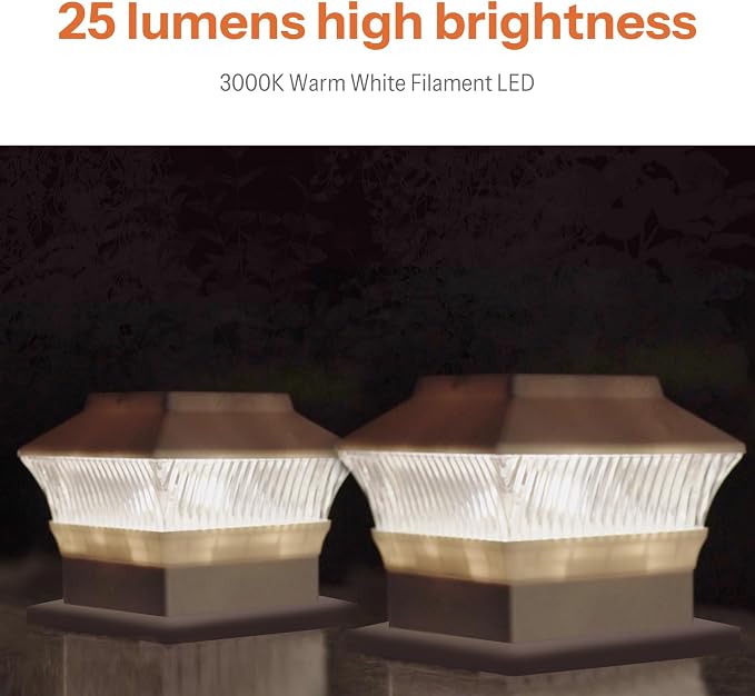8 Pack Solar Post Cap Lights - Classic #2: Fits 4x4 Vinyl, 4x4 & 6x6 Wood Posts, 25 Lumen 3000K Warm White, Outdoor Deck Fence Light, Waterproof, Elegant White
