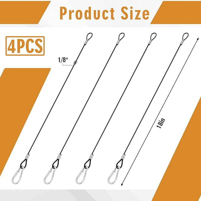 4 Pcs Wire for Bird Feeder Hook 18in Hanging Steel Cable with Carabiner Hook Hanging Chain Cable Rope for Bird Feeders Tree Planters Lanterns Yard Easter Decorations