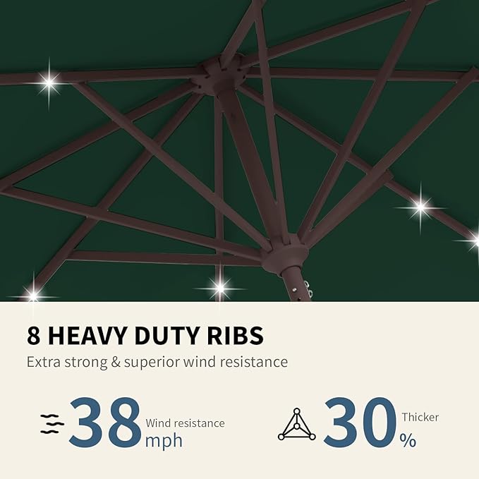 9FT Patio Umbrella with Solar Lights,Outdoor Market Umbrella with Tilt and Crank, LED Lighted Table Umbrella for Garden,Deck,Backyard,Pool,Beach