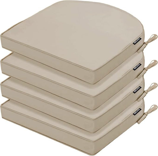 Outdoor Chair Cushions Set of 4 Waterproof Patio Chair Cushions with Tie Color Fastness Thick Outdoor Seat Cushion for Garden Lawn Round Corner Cream 17x16 Inch