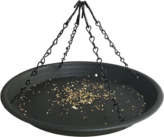 12.8" Homes Garden Platform Bird Feeder, Large Hanging Tray Squirrel Feeder, Seed Catcher Tray, Bird Viewing, Backyard, Large Capacity, Black