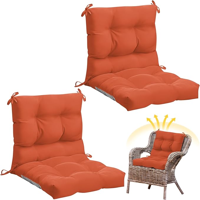 Marsui 2 Pcs Outdoor Indoor High Back Chair Cushions Patio Furniture Tufted Pillow with Ties Water-Resistant Replacement Outdoor Rocking Chair Cushions, 42 x 21 Inches (Orange Red,Solid Color)