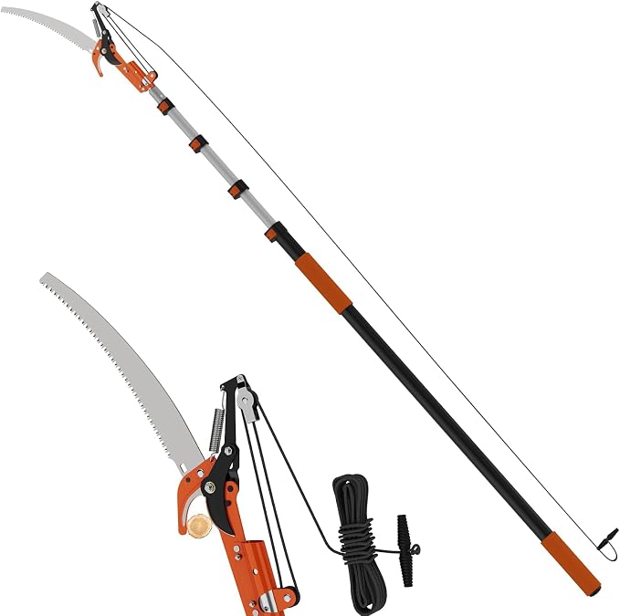 LAANPOLE 26FT Reach Tree Trimmer, Manual Pole Saw with 5-20FT Extension Pole, Tree Pruner Extendable for High Tree Branch Trimming Pruning Cutting