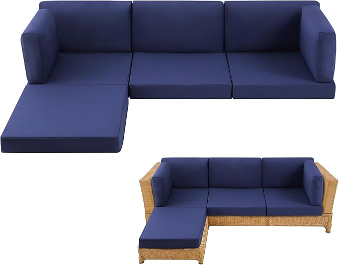 9-Piece Patio Furniture Cushions Set, Replacement Outdoor Cushions for 4-Seat Patio Sectional, Waterproof & Fade Resistant Deep Seat Cushion for Outdoor Sofa, Navy Blue