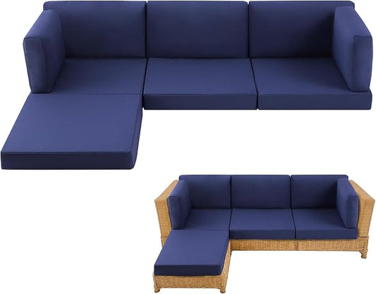 9-Piece Patio Furniture Cushions Set, Replacement Outdoor Cushions for 4-Seat Patio Sectional, Waterproof & Fade Resistant Deep Seat Cushion for Outdoor Sofa, Navy Blue