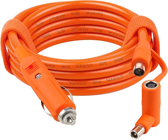 12V/24V DC Power Extension Cable with Cigarette Lighter Plug 6FT – Heavy Duty 14AWG Cable with DC7909 Plug & DC8020 Adapter for Power Stations, Trucks, RVs, Fridges and More