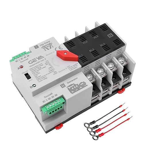 GEYA Mini ATS Automatic/Manual Transfer Switch, Solar Auto Dual Power Over & Under Voltage Switch 50/60Hz Grid to AC Generator(4Pole 63A 220V)